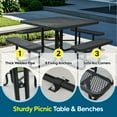 thumbnail image 3 of Bstjewey 46" Waterproof Square Metal Picnic Table for 8 Person,Black, 3 of 7