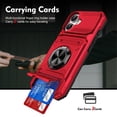thumbnail image 1 of For Apple iPhone 17 Phone Case with Finger Ring Holder Kickstand, Card Slots，Heavy Duty Shockproof Rugged Protective Working with Magnetic Car Phone Mount,Red,For iPhone 17, 1 of 7