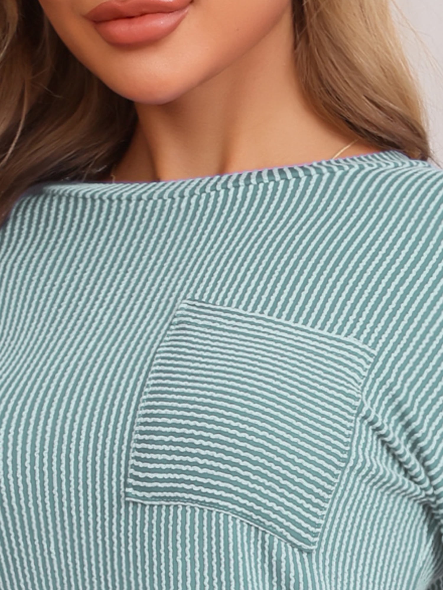 DARING DIVA Women's Long Sleeve Stripe Crewneck Soft Sleepdress with Pocket XL Green