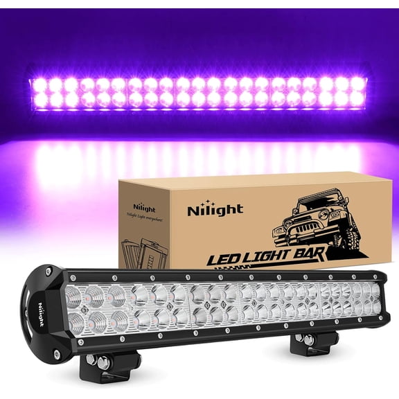 Nilight LED Light Bar 20 Inch 126W Spot Flood Combo Purple Beam Off Road Lamp Fishing Hunting Emergency Deck Work Lighting for Trucks UTV Pick-up Van Boat Tractor