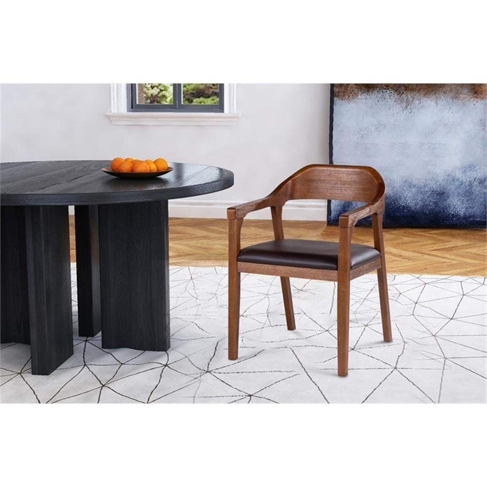 Pemberley Row Faux Leather Brown Dining Arm Chair Rounded Foam Padded Seat 22.25" Unassembled