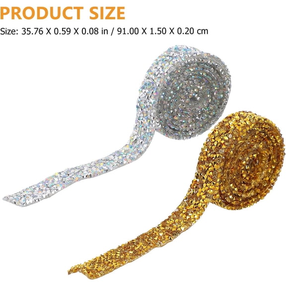 Rhinestone Ribbon Strap 2 Packs Hot Melt Adhesive DIY Diamond Decorative Belt for Clothing Craft Accessories Gold and Ab Color for Costume Embellishment(Q) ﻿