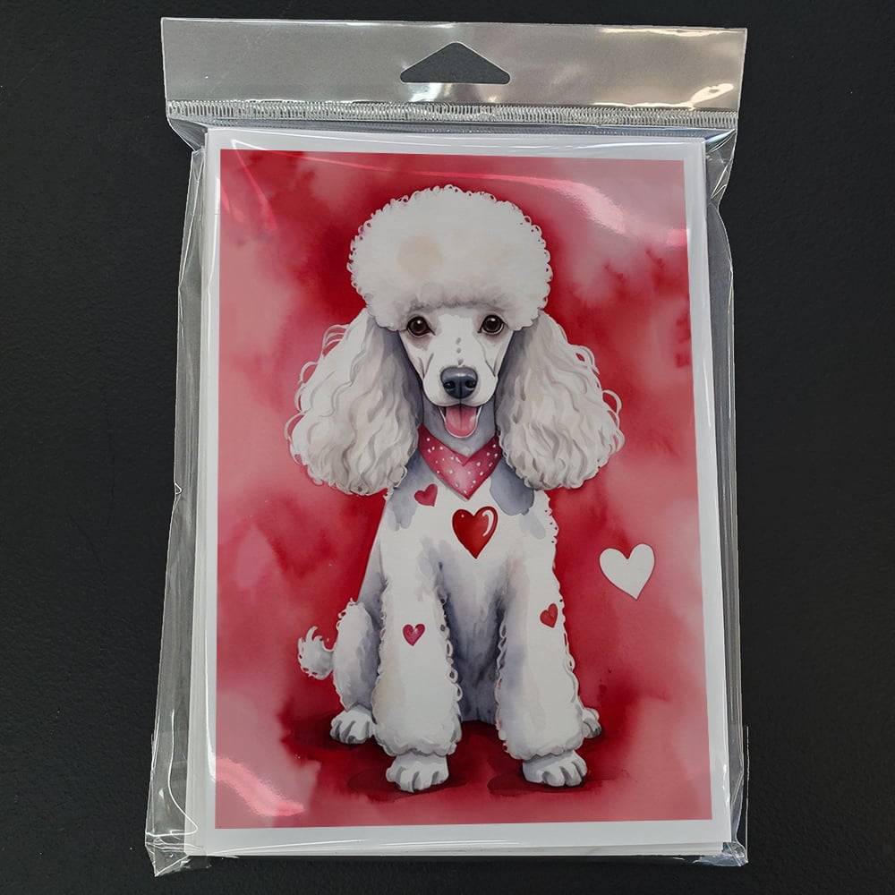 White Poodle My Valentine Greeting Cards Pack of 8 7 in x 5 in