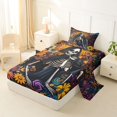 thumbnail image 2 of Castle Fairy Boho Gothic Skeleton Twin Sheets 3pcs,Colorful Flowers Bedding,Yellow Blue Black,1 Fitted Sheet,1 Flat Sheet and 1 Pillowcase, 2 of 6