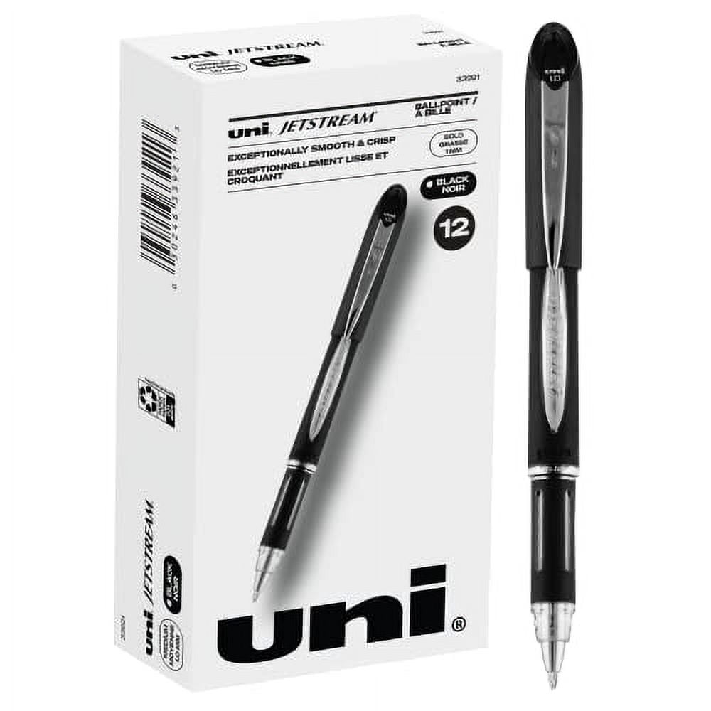 uni-ball® Jetstream™ Ballpoint Pens, Bold Point, 1.0 mm, Black Barrel, Black Ink, Box Of 12