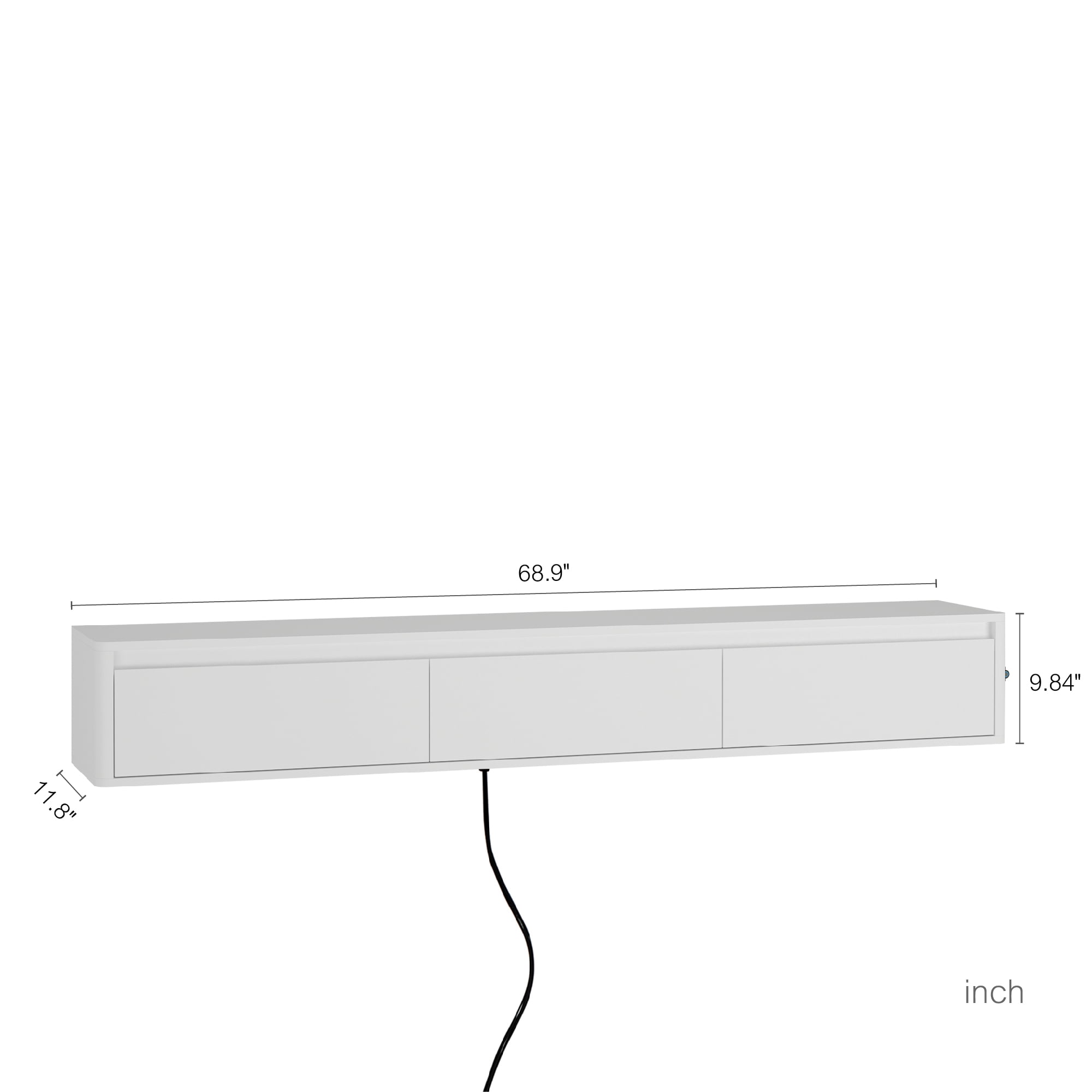 Aukfa Floating TV Stand for TVs up to 75",Wall Mounted TV Shelf High Gloss TV Cabinet with Led Lights & Power Outlet,White