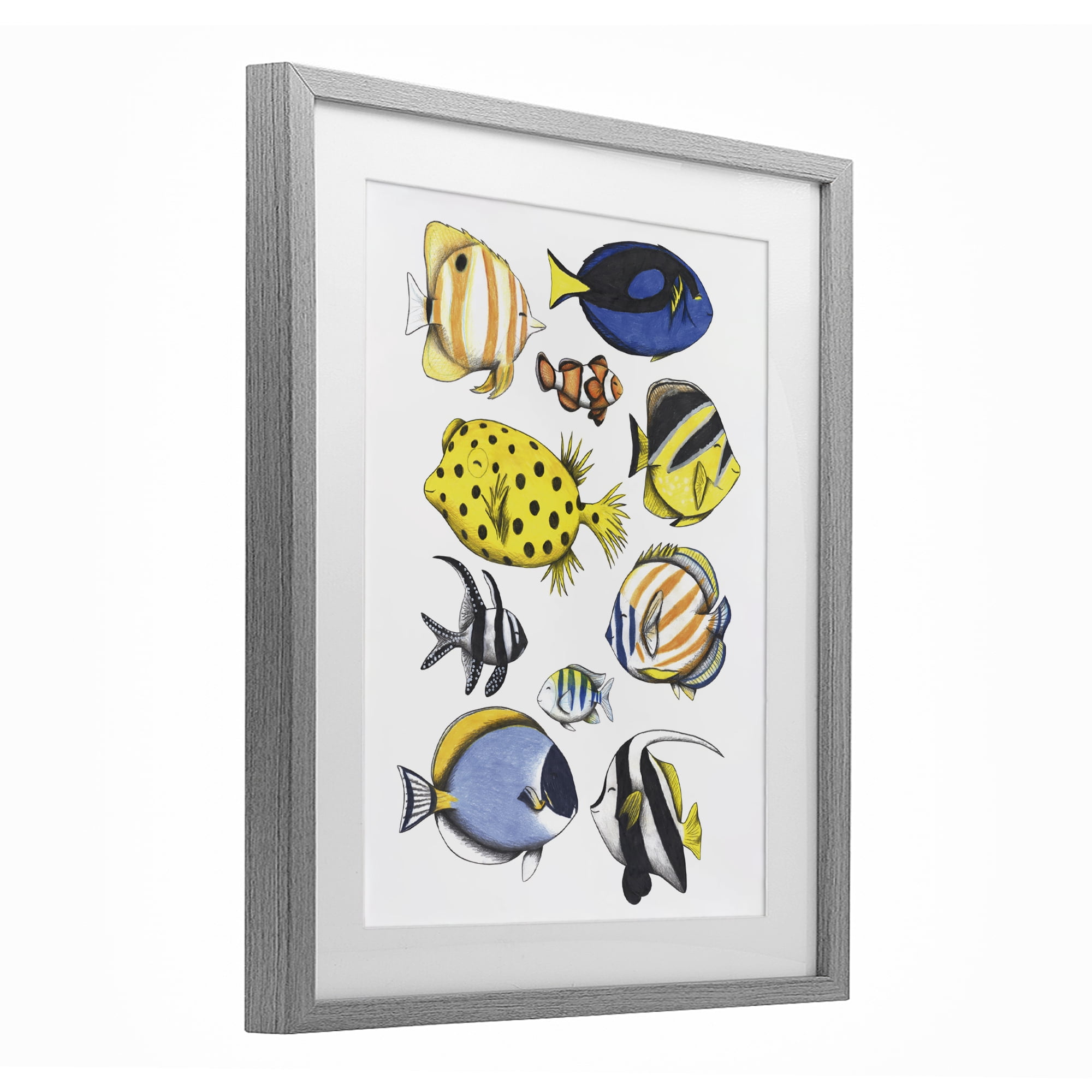 Stupell Industries Aquatic Fishes Collection Gray Framed Print Under Glass, design by Cecilia Battaini