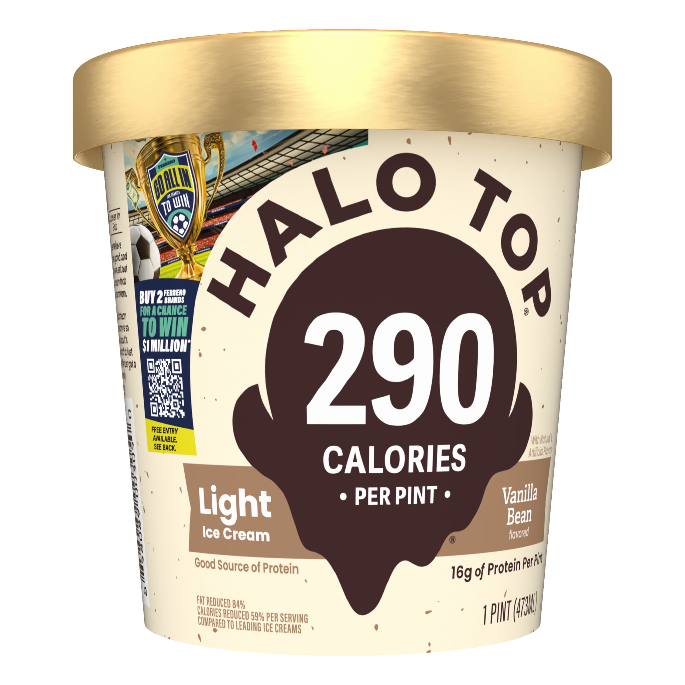Halo Top Low-Calorie Vanilla Bean Light Ice Cream Pint, 16 fl oz