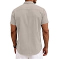 thumbnail image 3 of Men's Linen Shirts Short Sleeve Casual Shirts Button Down Shirt for Men Beach Summer Wedding Shirt Light Gray M, 3 of 3
