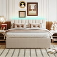 thumbnail image 2 of Teddy Fleece Upholstered Platform Bed with Trundle and LED Light, Wooden Bed Frame with Stripe Headboard, Smarter LED Bed Frame with Slats Support for Bedroom,Apartment,Guest Room, No Box Spring Need, 2 of 7
