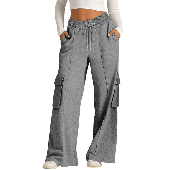 Hxshgdsn High Waist Sweatpants For Women With Multi Pockets Wide Leg Cargo Pants Running Workpant Dark Gray L