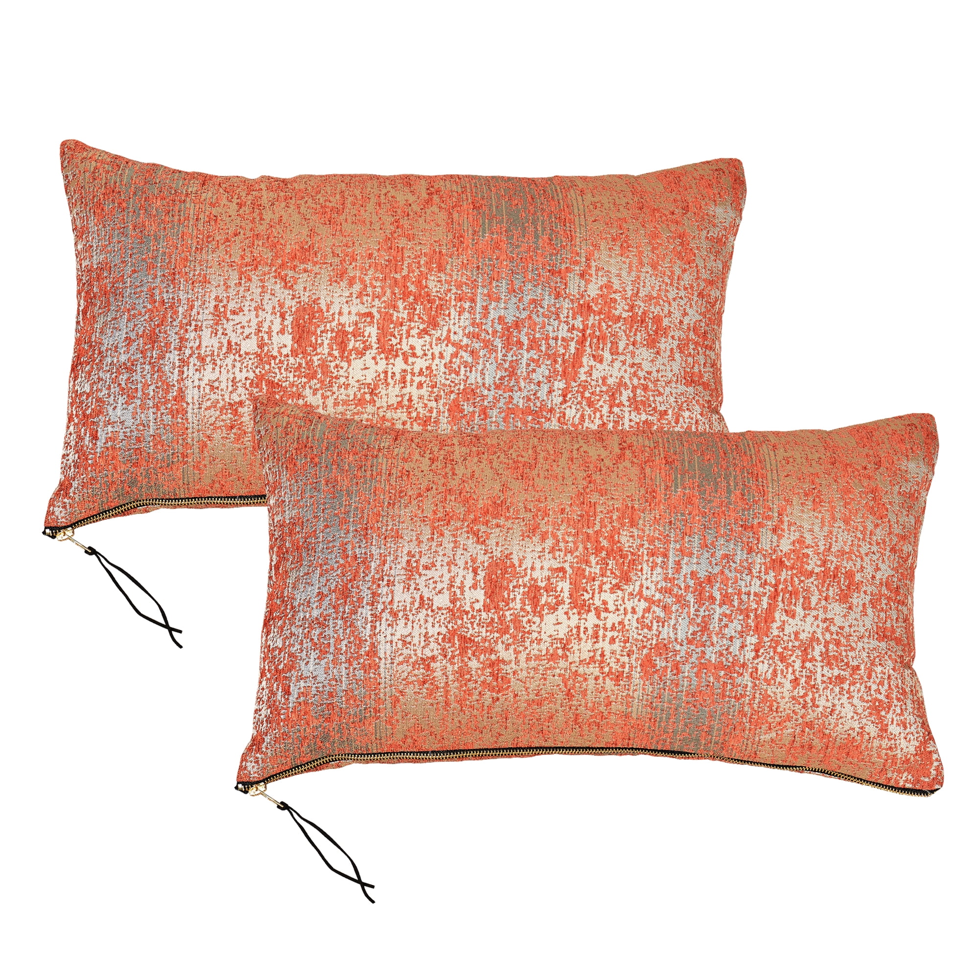 Home Soft Things Jacquard Chenille Big Zipper Throw Pillow Cover 2 Piece Set - Orange - 14" x 26"
