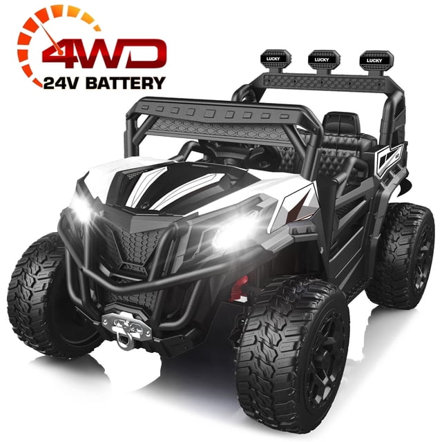 TOKTOO 24V Powered Ride on UTV, One Seater Kid Car w/ Remote Control, Trunk Storage Space-White