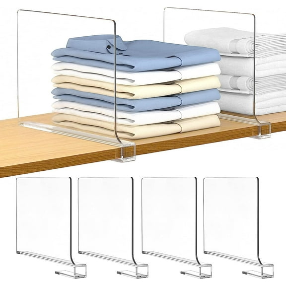 RUseeN 6 PCS Shelf Dividers for Closet Organization Acrylic Clear Closet Shelf Divider for Wooden Shelving Suitable for Wooden or Vertical Shelves Or Bedroom, Kitchen and Office