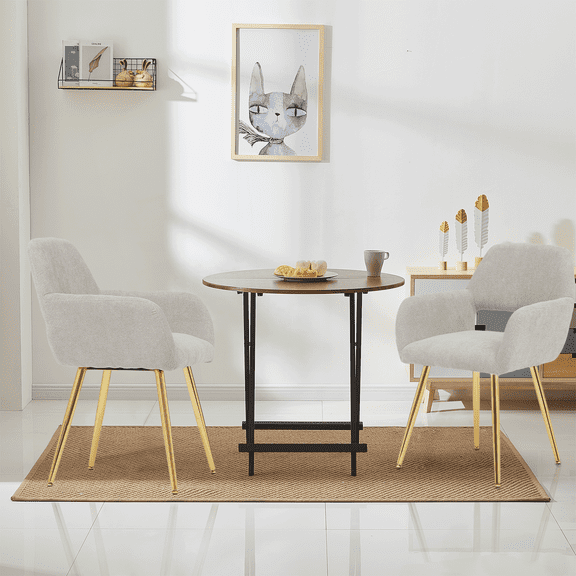 MoNiBloom Upholstered Dining Chairs Set of 2, Kitchen Chairs with Metal Legs, Modern Fabric Small Accent Arm Chairs, for Living Dining Room, Beige