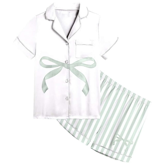 Ensemble de Pyjama Rayé pour Filles Haut à Manches Courtes et Shorts Confortables pour Tout-Petits et Enfants