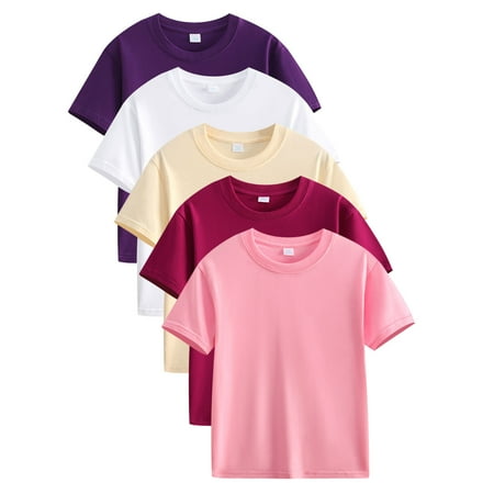 

Geire 5 Pack Summer Cotton Shirts for Boys and Girls Shirts Solid Short Sleeve Crewneck Shirts for Toddlers Versatile Basic Tee Textured Tops