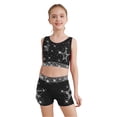thumbnail image 3 of Hansber Kids Girls Cheerleading Outfits 3Pcs Rhinestones Dance Crop Top and Gymnastics Shorts Set with Hair Band Black 8, 3 of 5