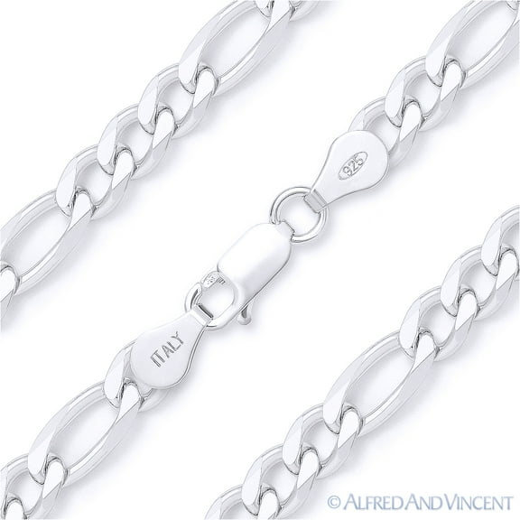 3.7mm Figaro / Figaroa Link Italian Chain Bracelet in Solid .925 Sterling Silver