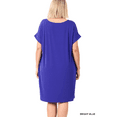 thumbnail image 3 of Women & Plus Round Neck Rolled Sleeve Knee Length Tunic Shirt Dress with Pockets, 3 of 4