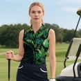 thumbnail image 3 of KEIAHUAN Polynesian Womens Sleeveless Golf Shirts Quick Dry Smooth V Neck Palm Leaves Athletic Shirts Comfortable Stretchy Tennis Shirts Racerback Tennis Tops with Pockets, 3 of 7