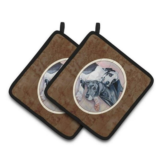 Black & Harlequin Great Dane Pair of Pot Holders, 7.5 x 3 x 7.5 in.