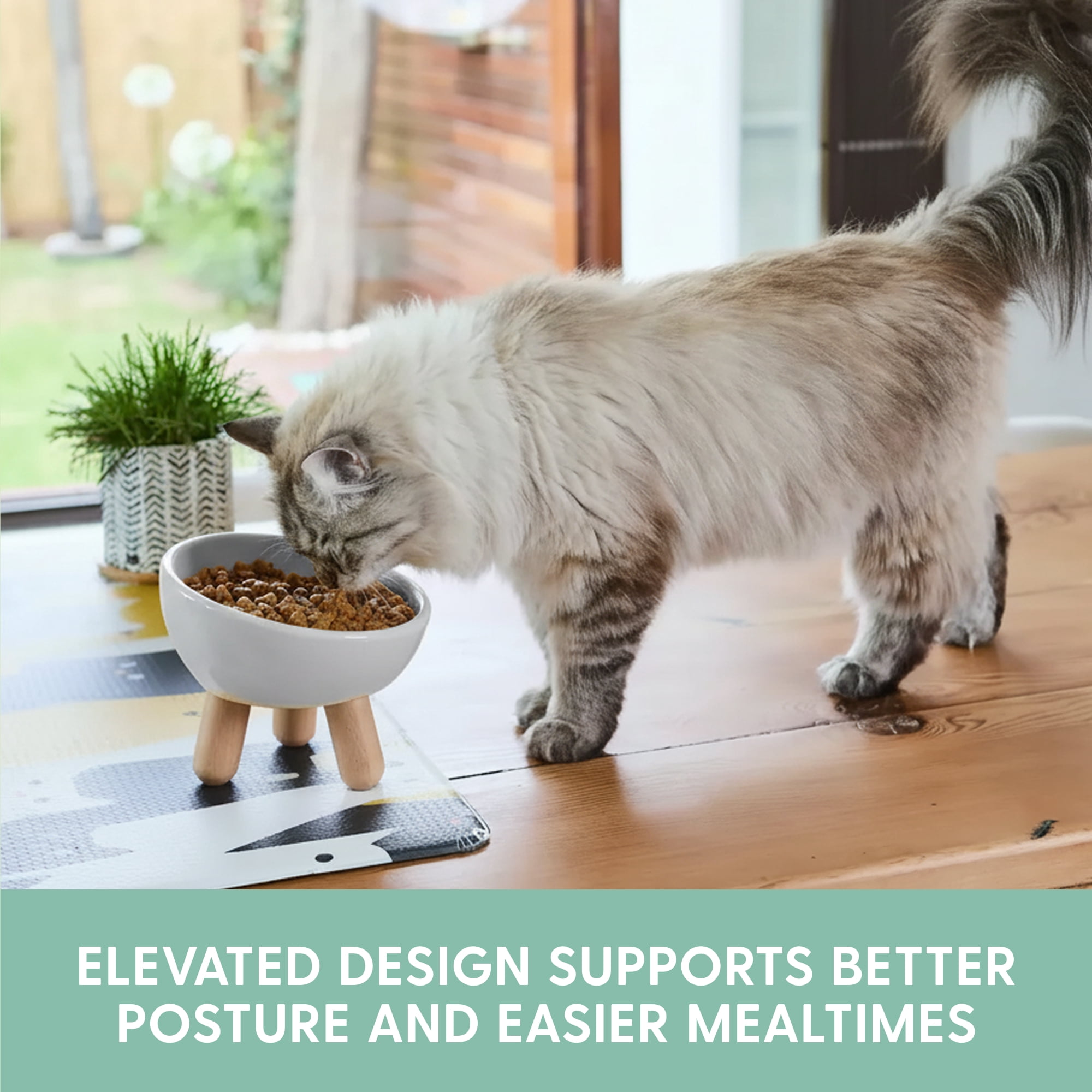 The Cat Ladies Tilted Ceramic Cat Bowl - Elevated Food Bowls Ceramic Pet Bowl - Raised Ceramics Bowls - Elevated & Tilted Design for Comfortable Eating - Grey