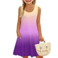 thumbnail image 6 of LTTVQM Girls Dress 5-6 Casual Gradient Sundress Comfy Sleeveless Tank Dresses Fashion Round Neck Cover Up Dresses with Pocket Royal Blue 5-6, 6 of 7