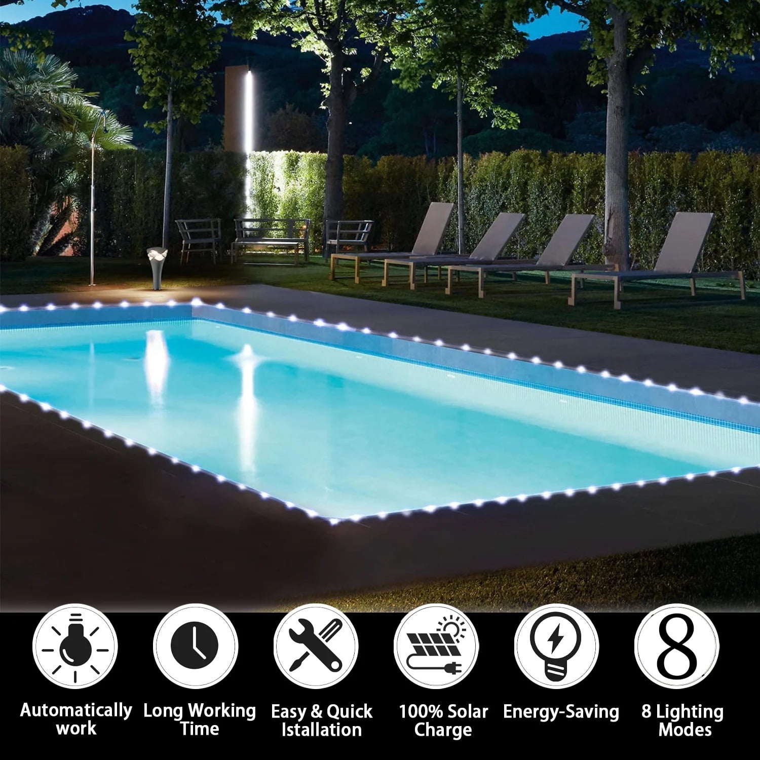 JOPESO Solar Rope Lights Outdoor Waterproof 39FT 100LED Solar String Lights 8 Modes Clear Tube Hanging Lights Clearance for Christmas Decorations