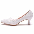thumbnail image 1 of XIHAHA-zapatos de boda con flores de encaje para mujer, zapatillas planas con punta de cristal, color blanco, 1 of 5