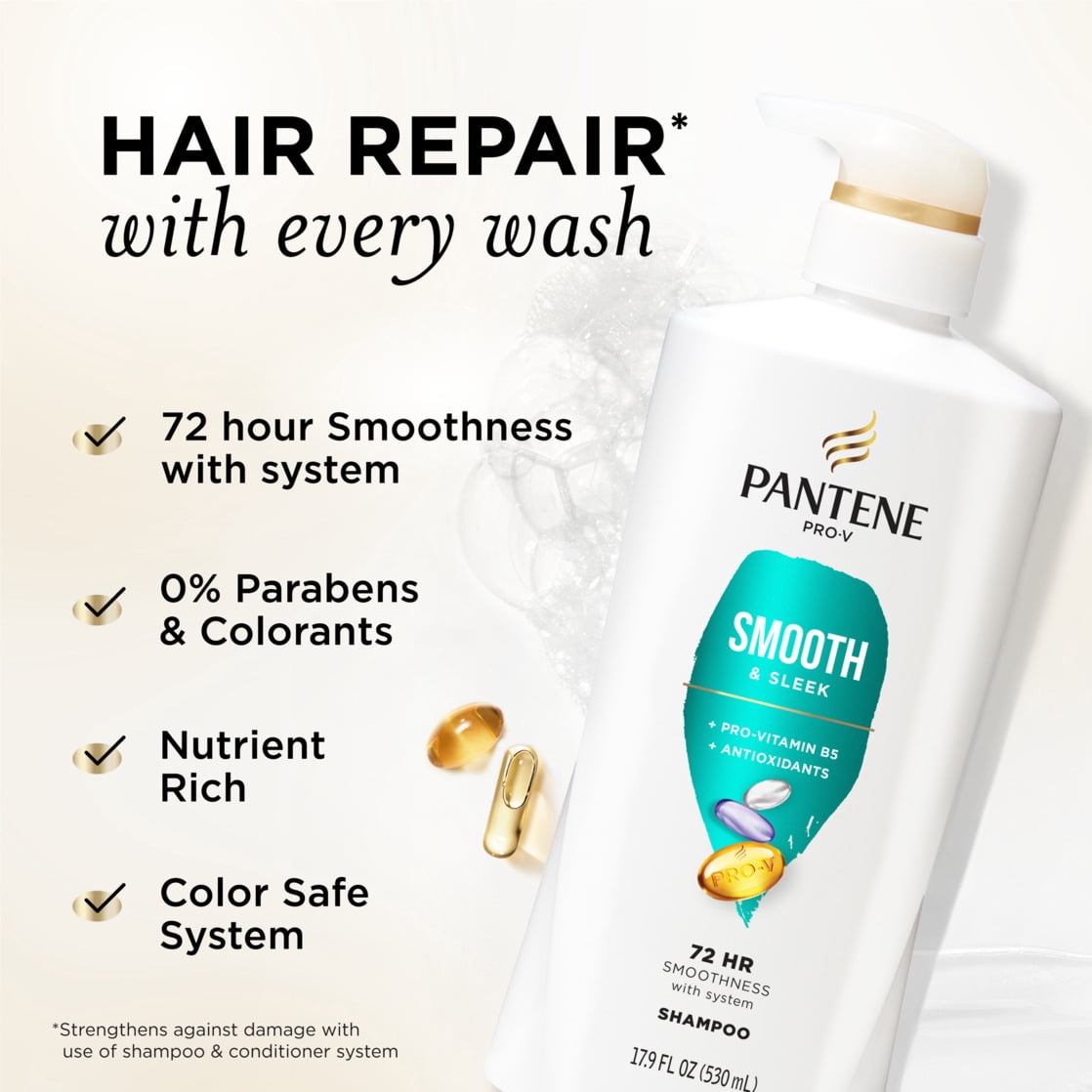 (4 pack) Pantene Pro-V Shampoo, Smooth and Sleek, 17.9 fl oz