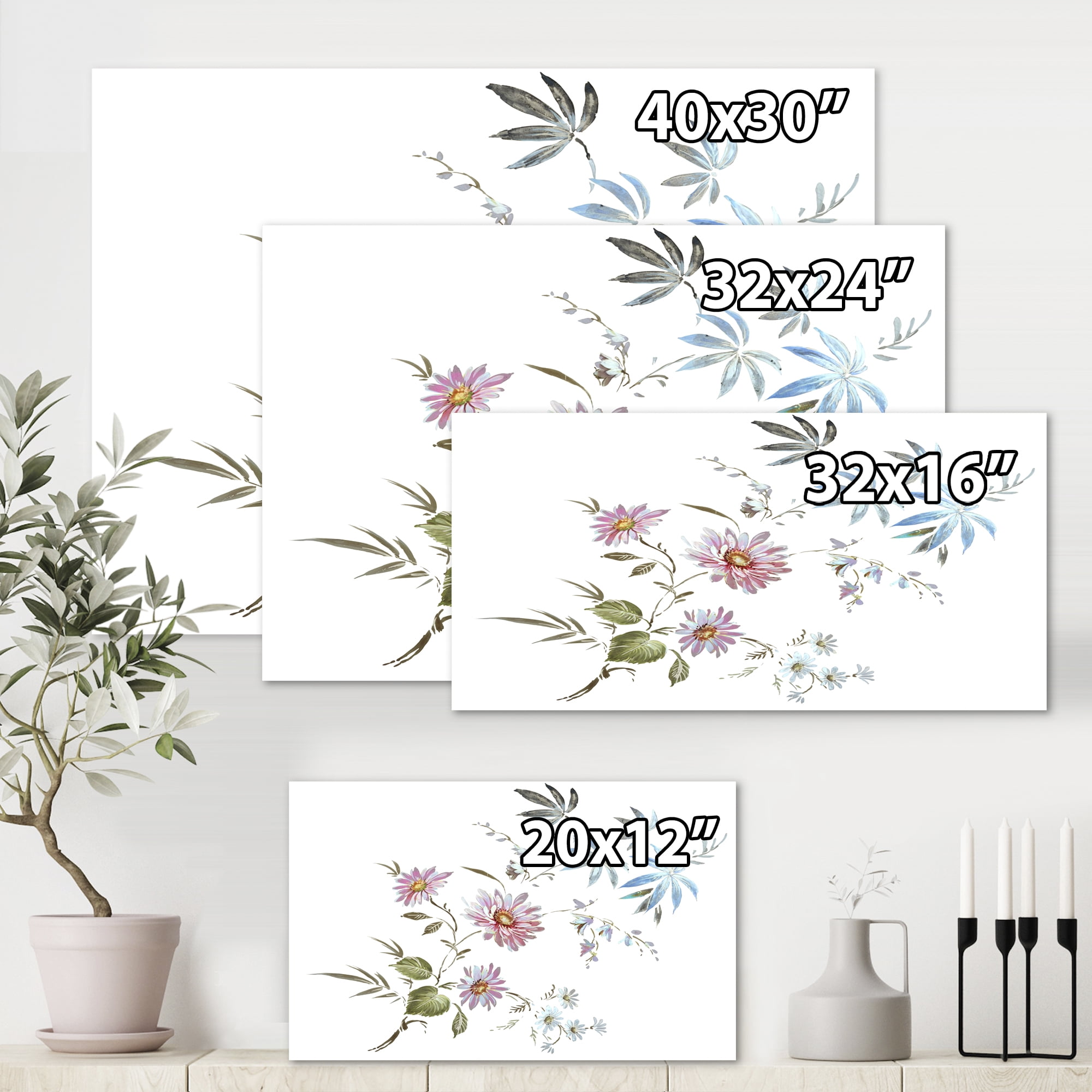 Designart ' Pink and Blue Wildflowers I ' Traditional Canvas Wall Art Print