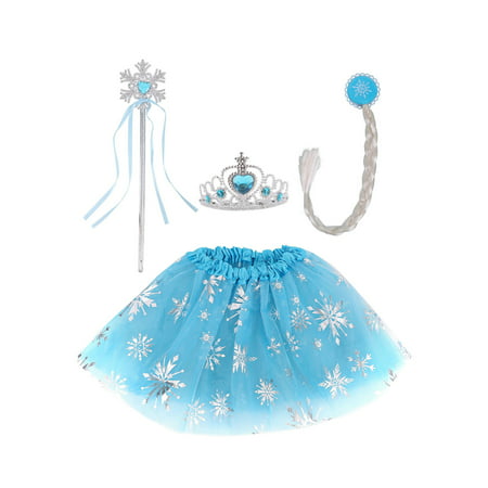 Fairy Costume Wing Set Party Dress for Girls with Tutu Wand Headband, Blue
