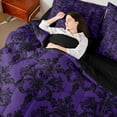 thumbnail image 4 of jejeloiu Western Vintage Damask 7-Piece King Bedding,Royal Pattern King Bed in a Bag For Adults,Purple Black,Black Reversible, 4 of 7