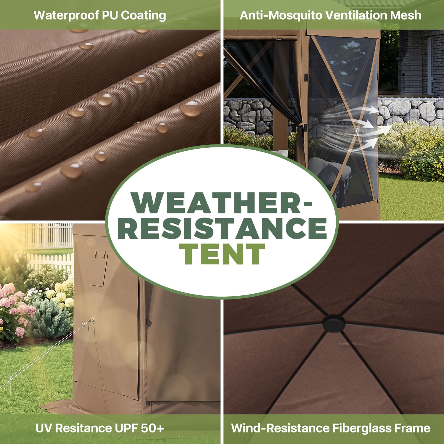 BaPiPro 12x12 FT Pop Up Gazebo with Removable Top for Stargazing, Outdoor Screen House with Sidewalls & Netting, Waterproof Canopy Tent for Patio, Backyard, Camping, Brown