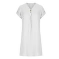 thumbnail image 4 of QUINDOS Womens Dresses Casual V-neck Short Sleeve Sundress Sun Dresses Summer Solid Color Cotton Linen Button Mini Short Womens Dresses, 4 of 5