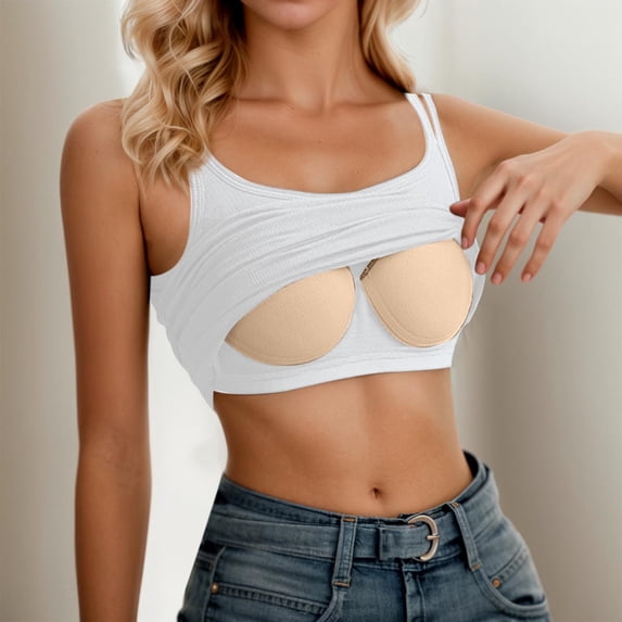Athletic Tank Tops , Womens Ribbed Tank Top , Yoga Tank Tops for Women Built In Bra Women's Camisole Vest With Chest Pad Summer White Base Vest With Chest Top