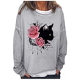 thumbnail image 1 of Moda mujer primavera otoño impreso manga larga cuello redondo Casual Tee Tops Pompotops FGAJ1441, 1 of 5