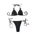 thumbnail image 5 of Aojekbee Women's 2 Piece Bikini Set, Halter Neck Tie Up Bikini Tops + 3D Bow Bikini Shorts Solid Color Bathing Suit Swimwear Outfits, 5 of 8