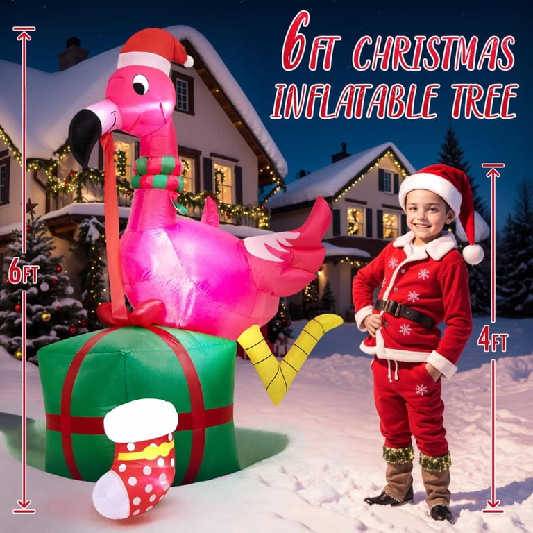 7ft Santa With Flamingo Inflatable – Outdoor Christmas Decoration With Built-In LEDs, Beach Holiday Theme