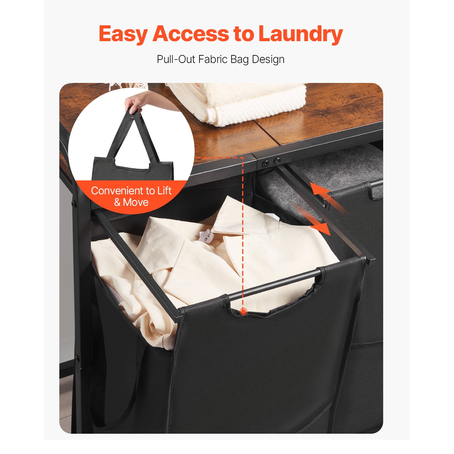 KFFKFF 2-Section Laundry Organizer with Metal Frame and Wooden Top, Spacious Hamper with Removable 600D Oxford Cloth Bags for Sorting Clothes, Ideal for Bathroom or Laundry Room