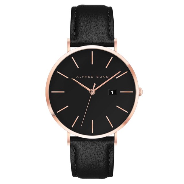 Alfred Sung Metropolitan Date Black Dial Black Leather strap watch