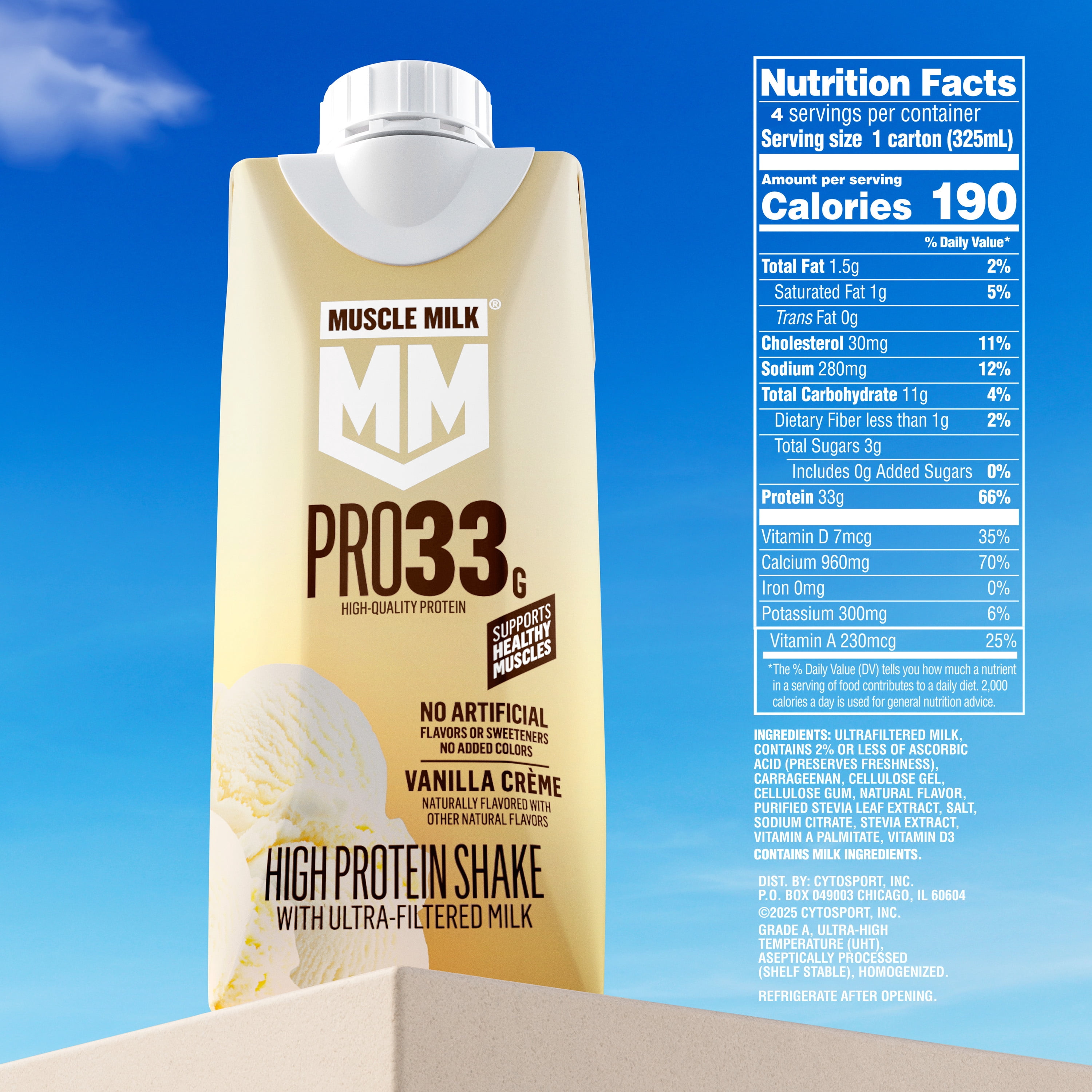 Muscle Milk Pro 33g High Protein Shake Ultra Filtered Milk, Vanilla Creme, 11 fl oz, 4 pack