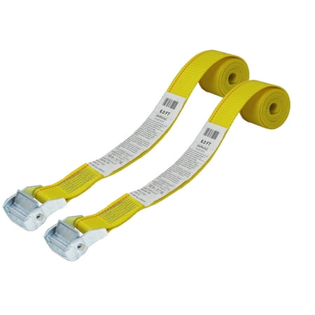 

CustomTieDowns 2 Pack 2 Inch x 6 Foot Cinch Strap Endless Loop Tie Down( No Hooks) Zinc Diecast Cam Buckle Polyester Tie-down Webbing.(Yellow) 1612