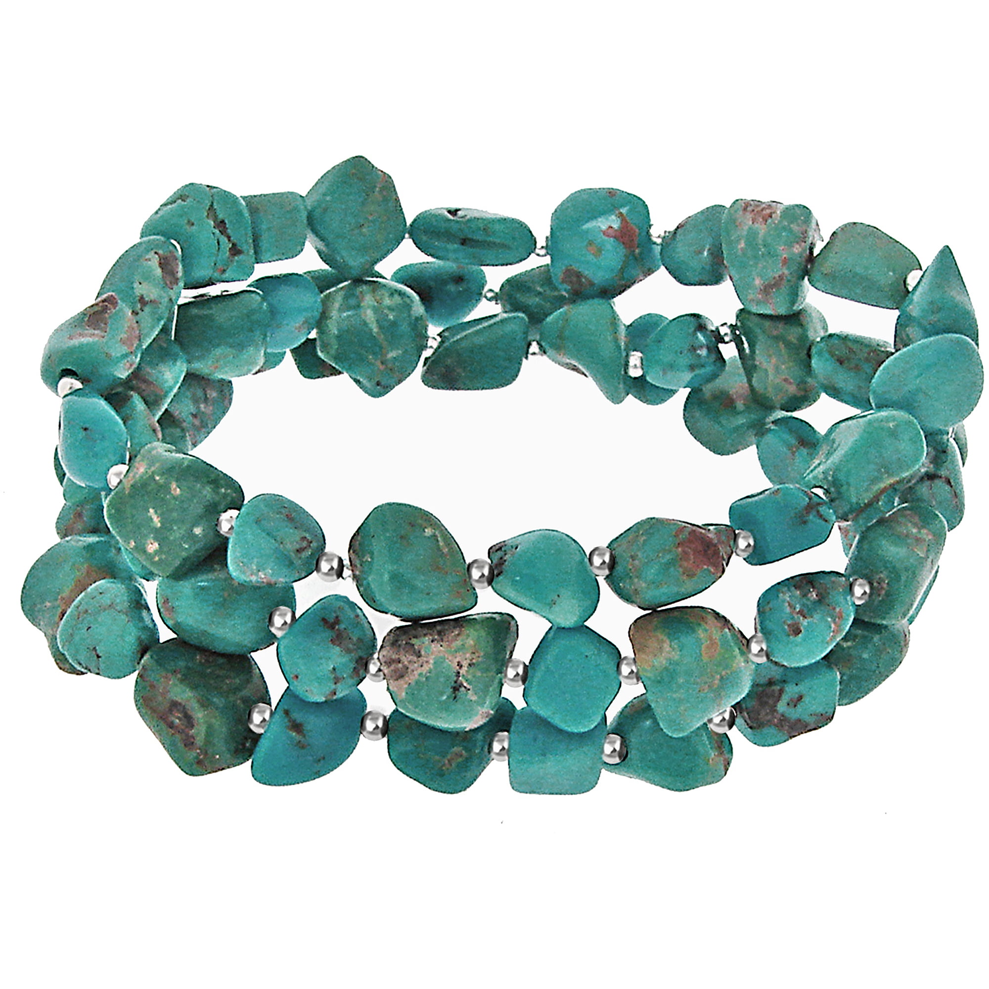 Turquoise Sterling Silver Three-Row Stretch Bracelet, 7.5