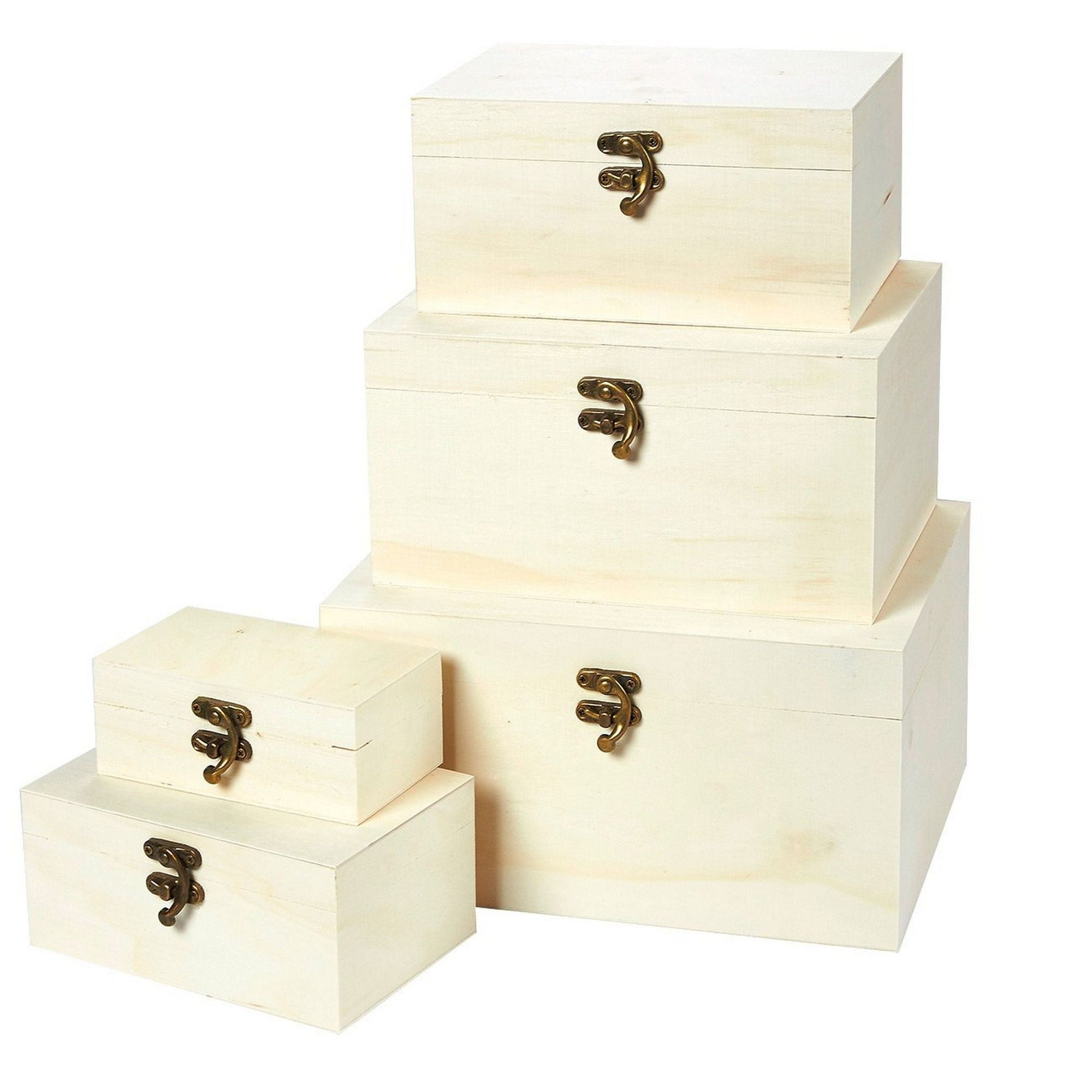 Wooden Boxes 5Piece HingedLid Nesting Boxes for Arts, Crafts, Hobbies and Home Storage