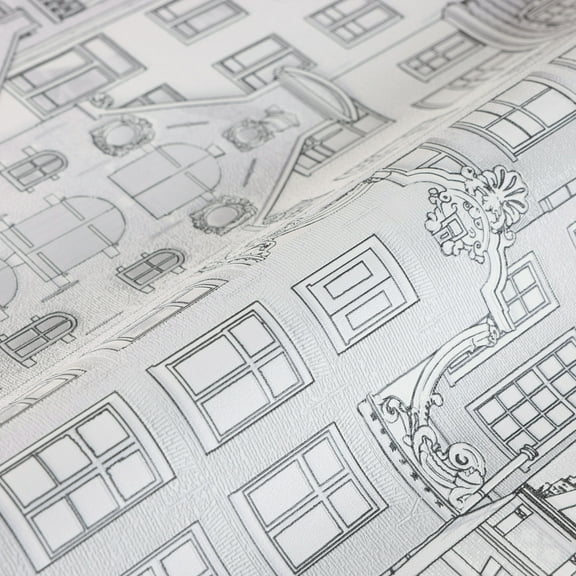 Gray Building Embossed Wallpaper, Apartment Home Wallcovering Roll: 41.7”W x 614”H- 177.80 sq ft