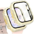 thumbnail image 1 of Compatible with iWatch Accessories with Built-in Tempered Glass Screen Protector Bling Crystal Diamond Rhinestone Full Protective Bumper Cover for Women Man(38mm,Gold), 1 of 5