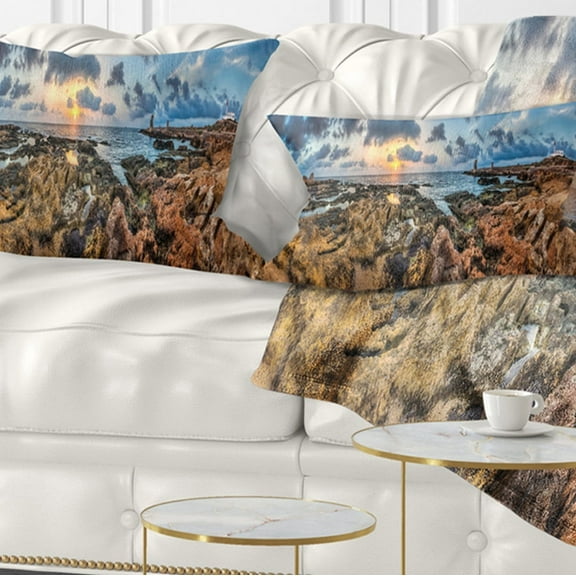 Designart Rocky with Historic Ruins Evening - Landscape Printed Throw Pillow - 12x20