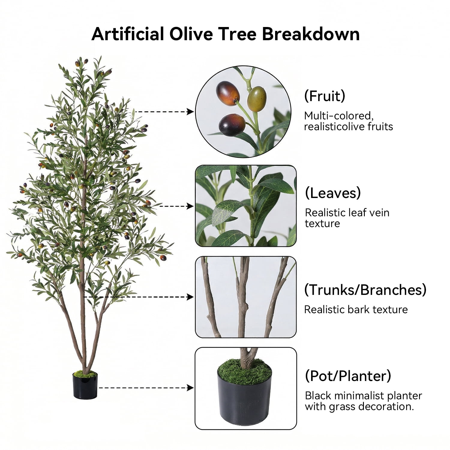 NOVAROOT 6FT Artificial Olive Tree Tall Faux Potted Olive Tree with Lifelike Fruits - Lush Faux Potted Plant for Home/Office Decor Indoor Ourdoor